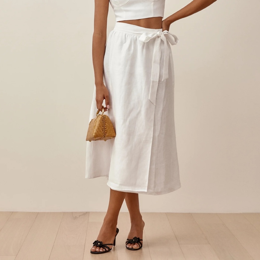 Reformation white linen wrap skirt